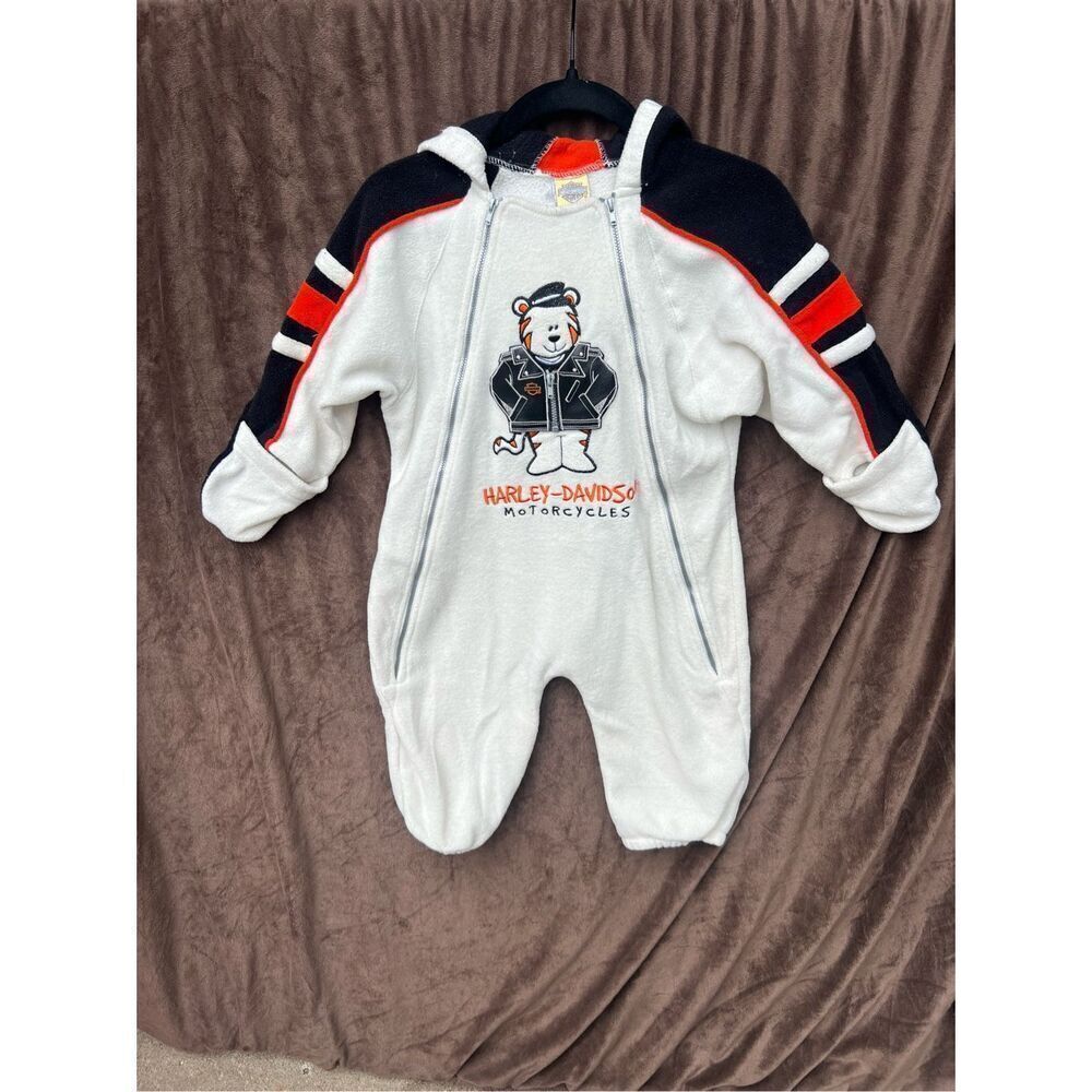 Harley Davidson Born To Ride Vintage One Piece Fleece Jumpsuit Size 24 Months -S